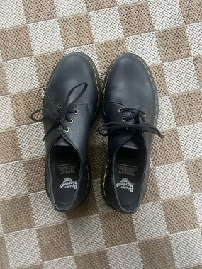 Dr. Martens Black Leather 3-Eye Derby with Yellow Stitching